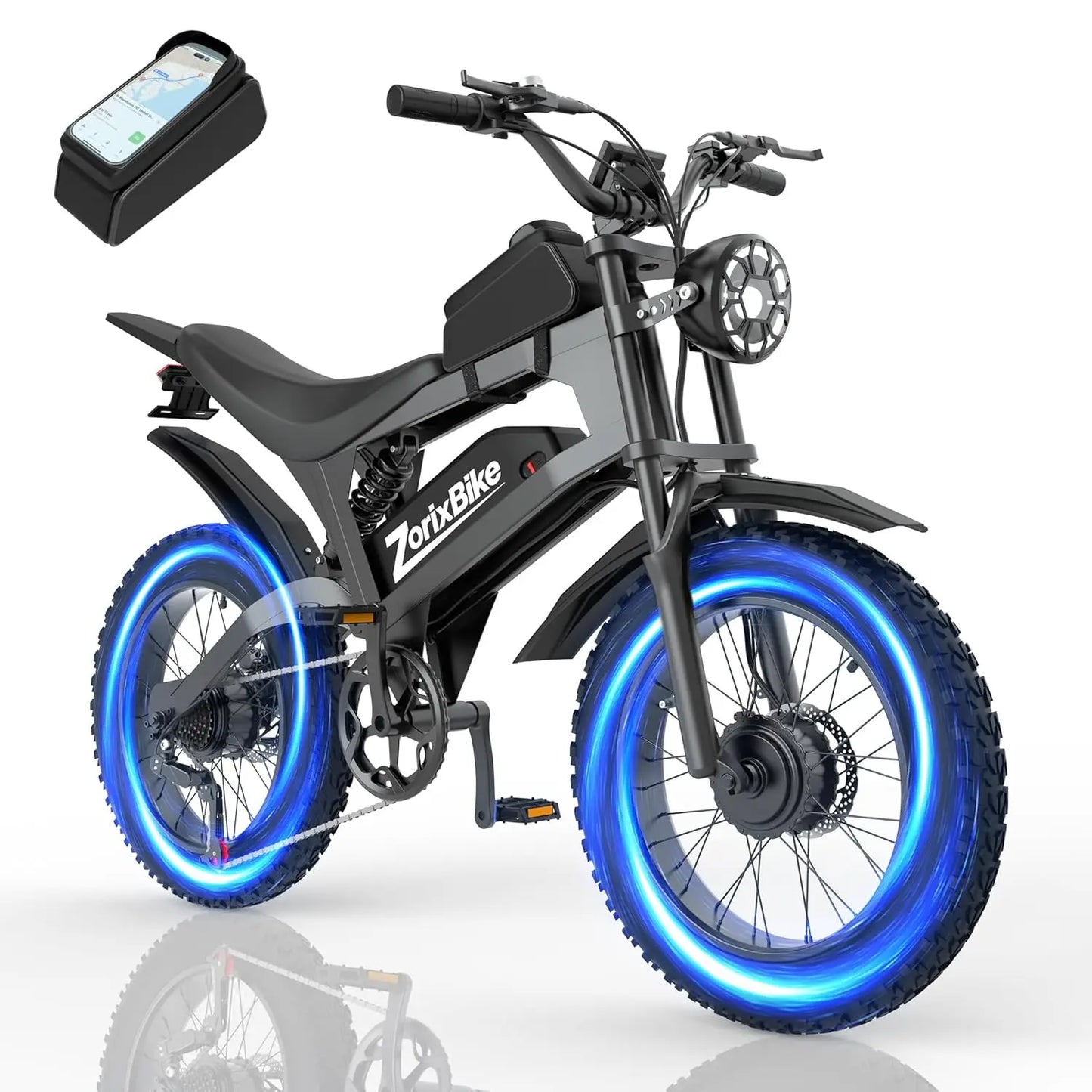 48V 20Ah 1500W Fat Tire Electric Bike 31MPH 80Mi 20x4in 7-Speed UL2849 Off-Road,Customized
