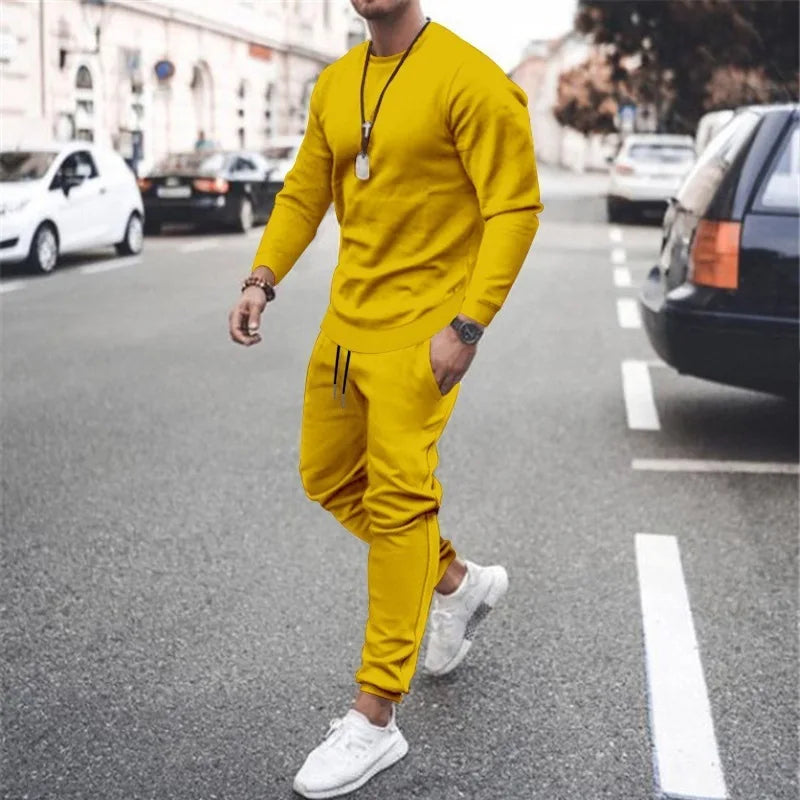 NONECN Men Running Tracksuit Set Sweatshirt Sweatpants Winter Warm