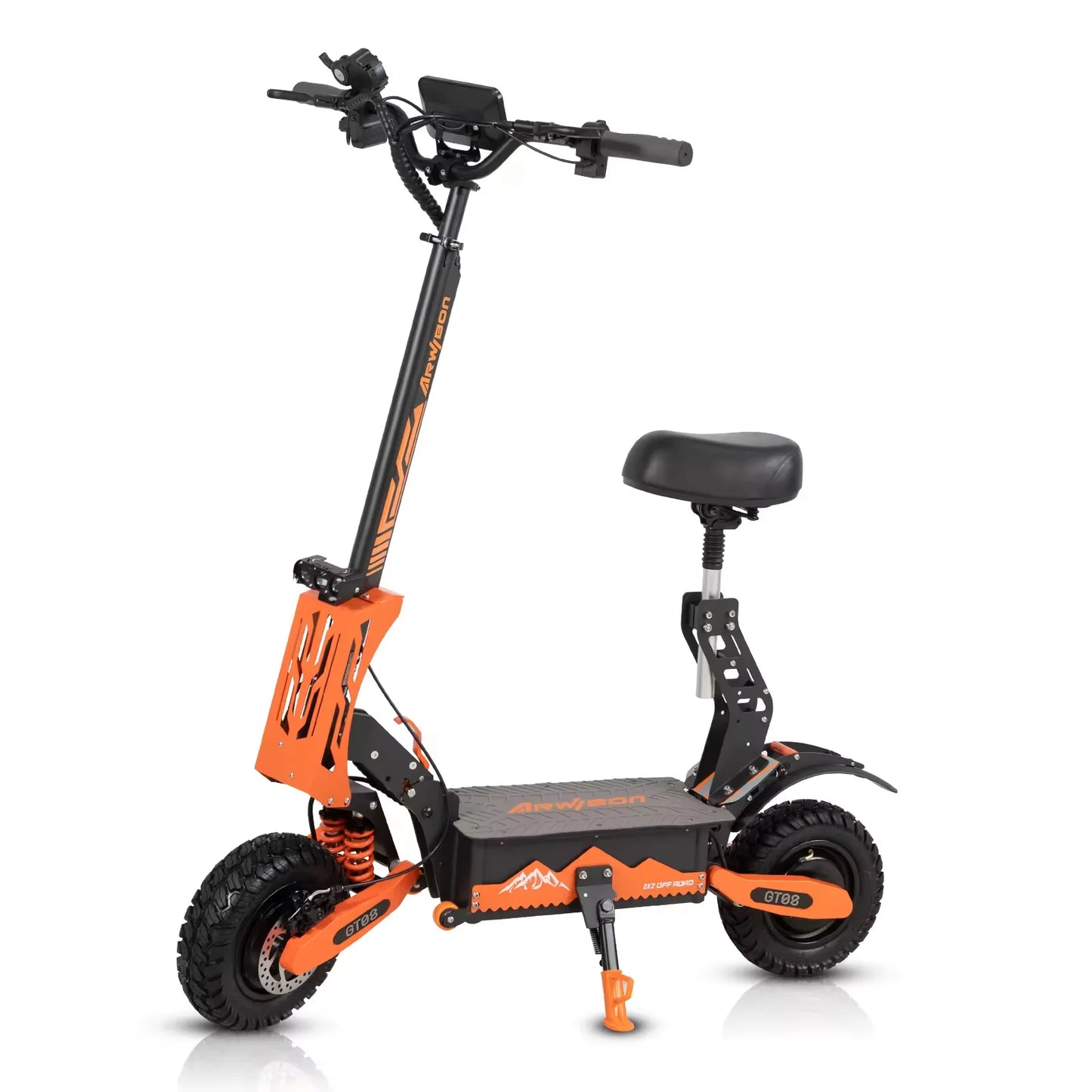 Experience raw power and fearless control with Arwibon's 5600W dual motor electric scooter, built to dominate roads and rugged trails alike.