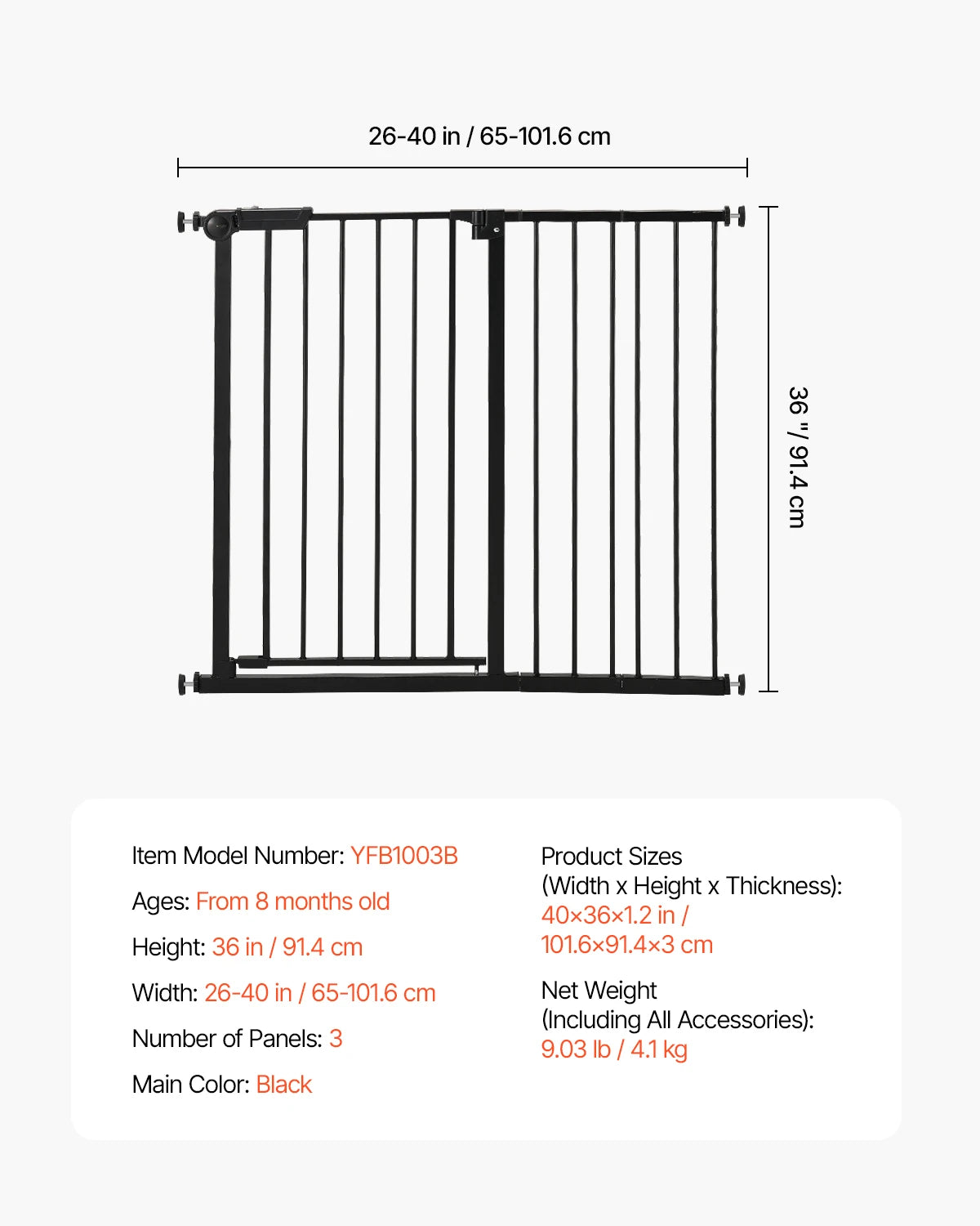 SucceBuy Baby Gate 28 30 36 Inches High Walk Through Pressure Mount