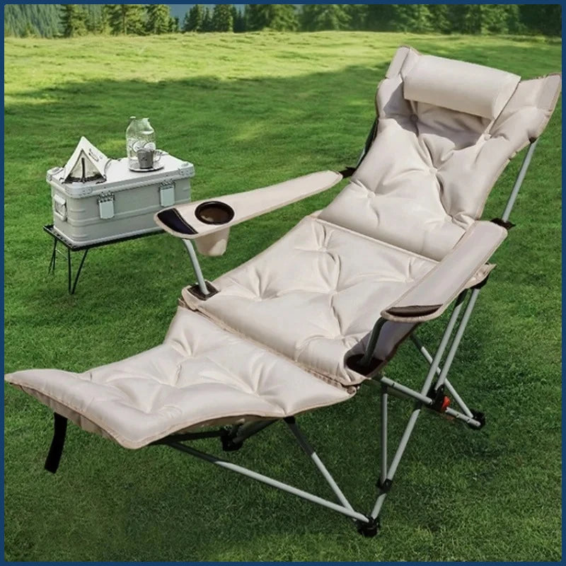 Folding Recliner Portable Camping Chair with Adjustable Backrest and Cotton-Filled Seat for Travel Beach Fishing Outdoor Chair