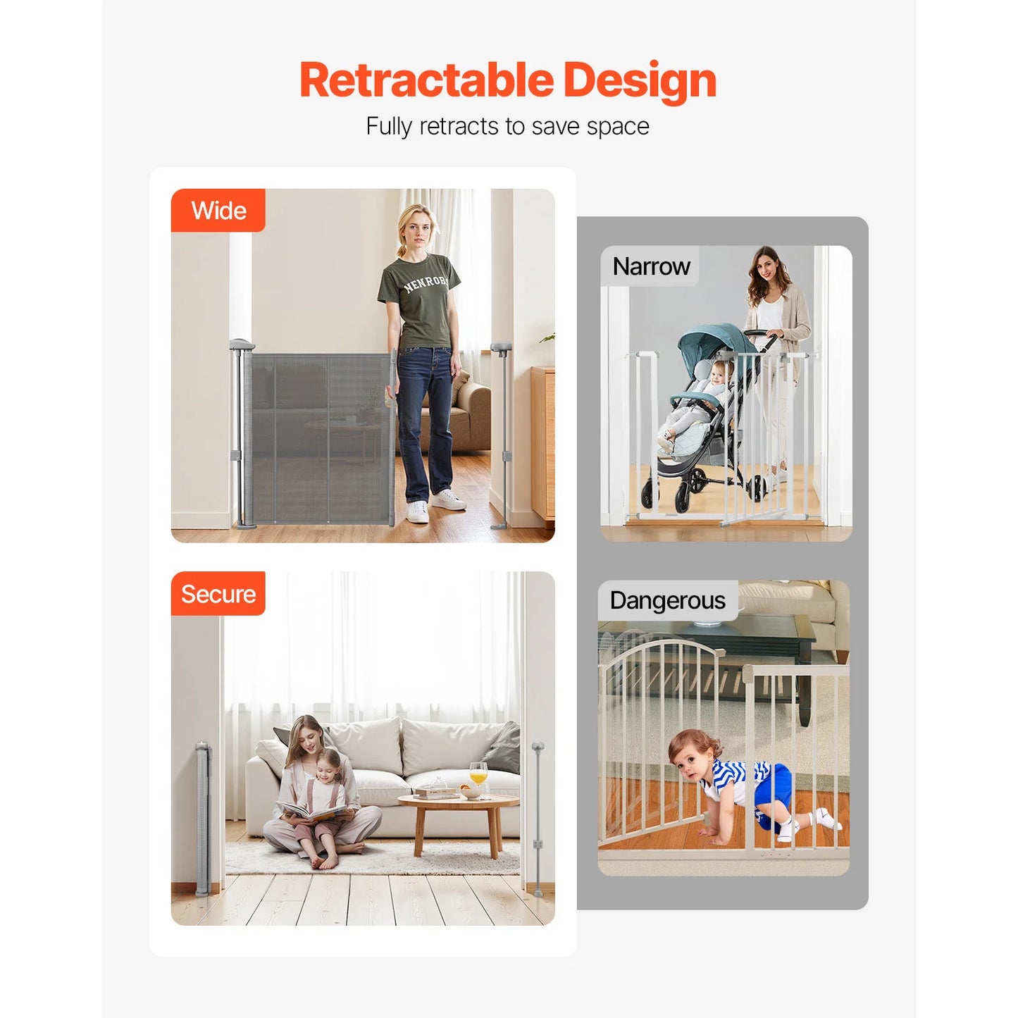 From SucceBuy, your trusted home safety brand, this retractable gate shields your home while staying unobtrusive, sturdy, and dependable for busy families.