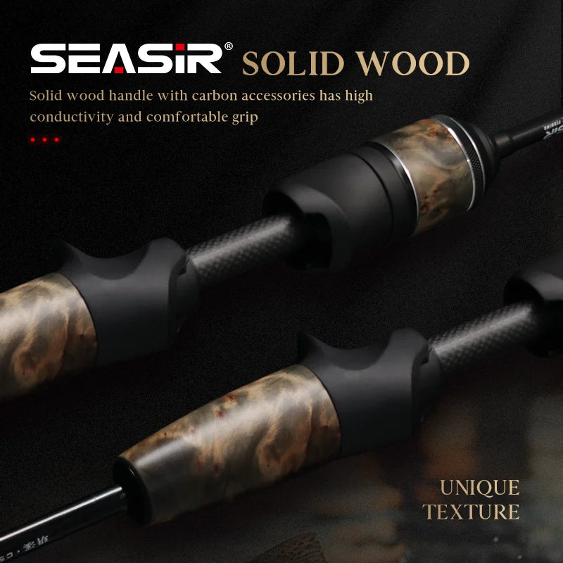 SeaSir Ultralight Spinning Baitcasting Fishing Rod Carbon Wood Handle Fuji 40T
