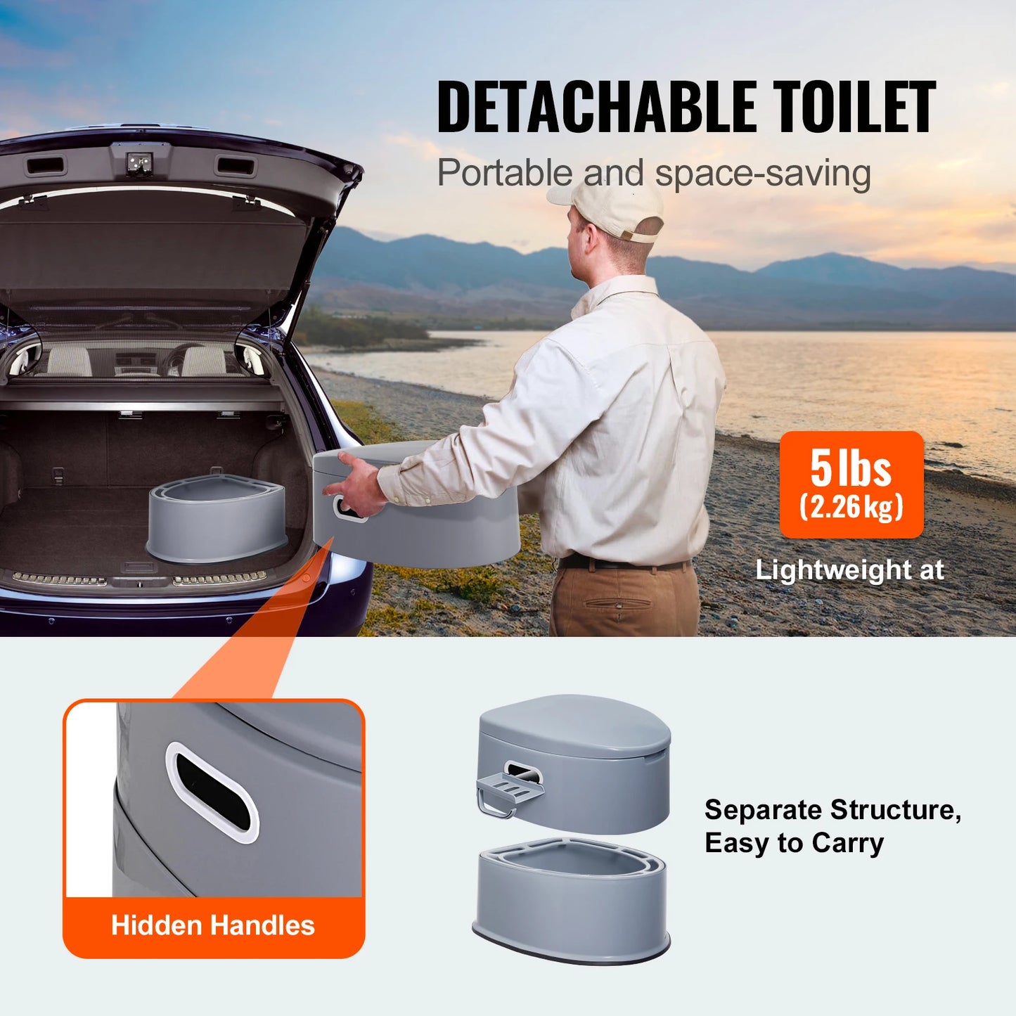 SucceBuy Portable Camping Toilet With Detachable Inner Bucket 1.3G