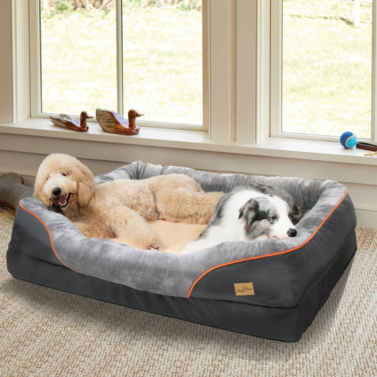 BINGOPAW Large Dog Bed With Warm Fleece Removable Cover Anti Allergy Waterproof