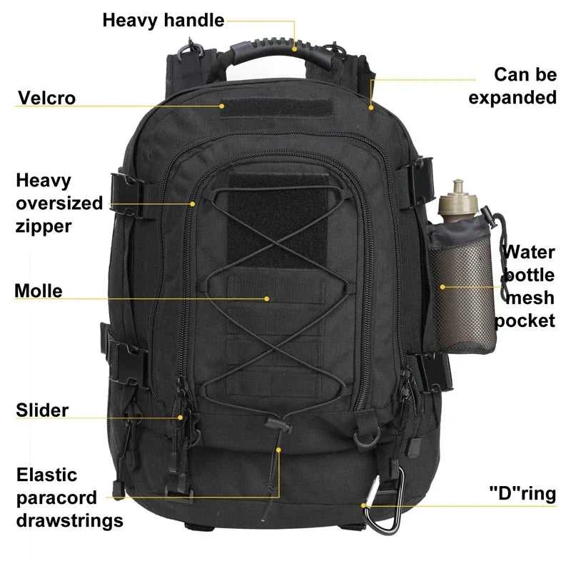 From Q, a trusted outdoor gear brand, this Extra Large 60L Tactical Backpack powers your adventures with rugged durability and all-day comfort.