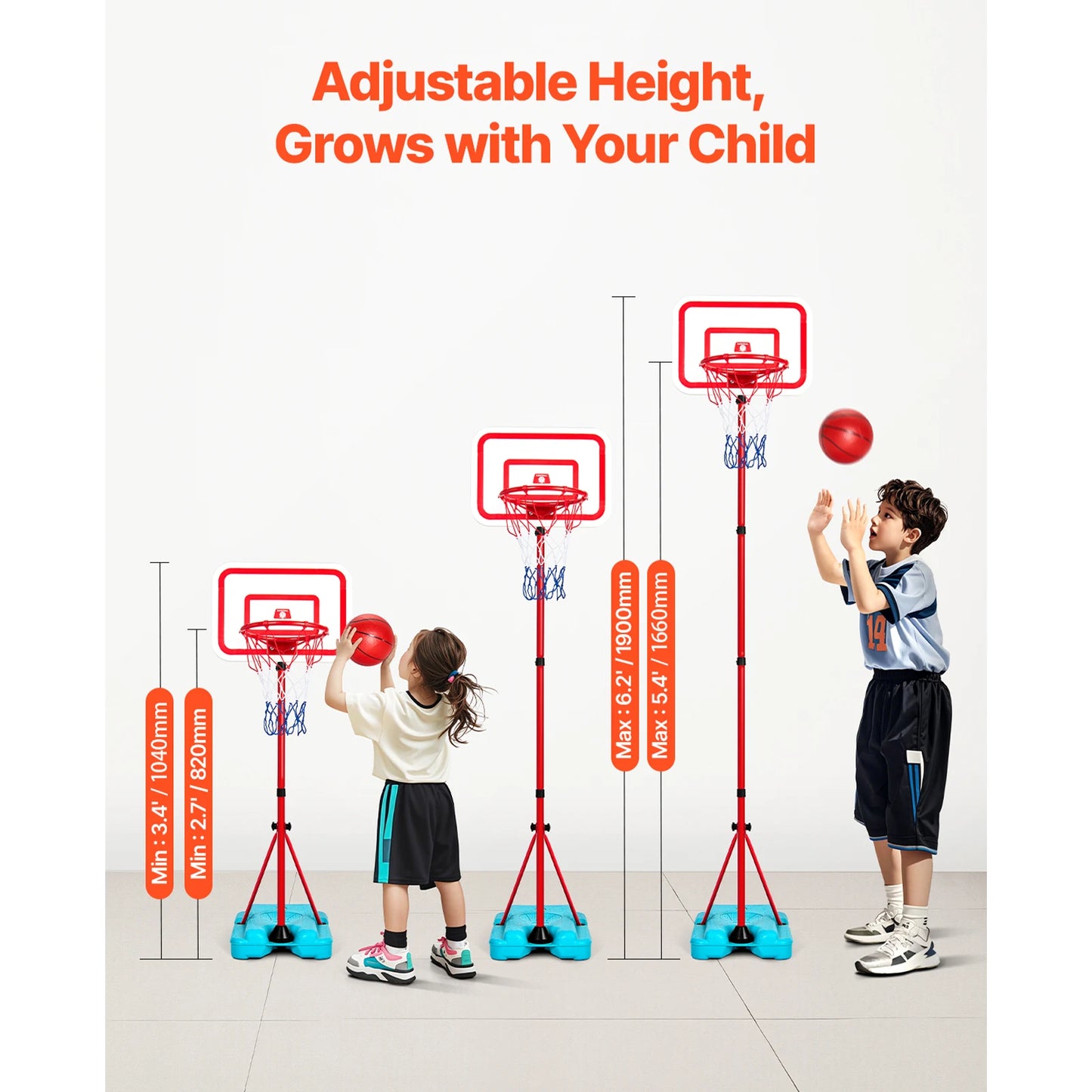 SucceBuy Toddler Adjustable Basketball Hoop 104 To 190 Cm For Kids Outdoor