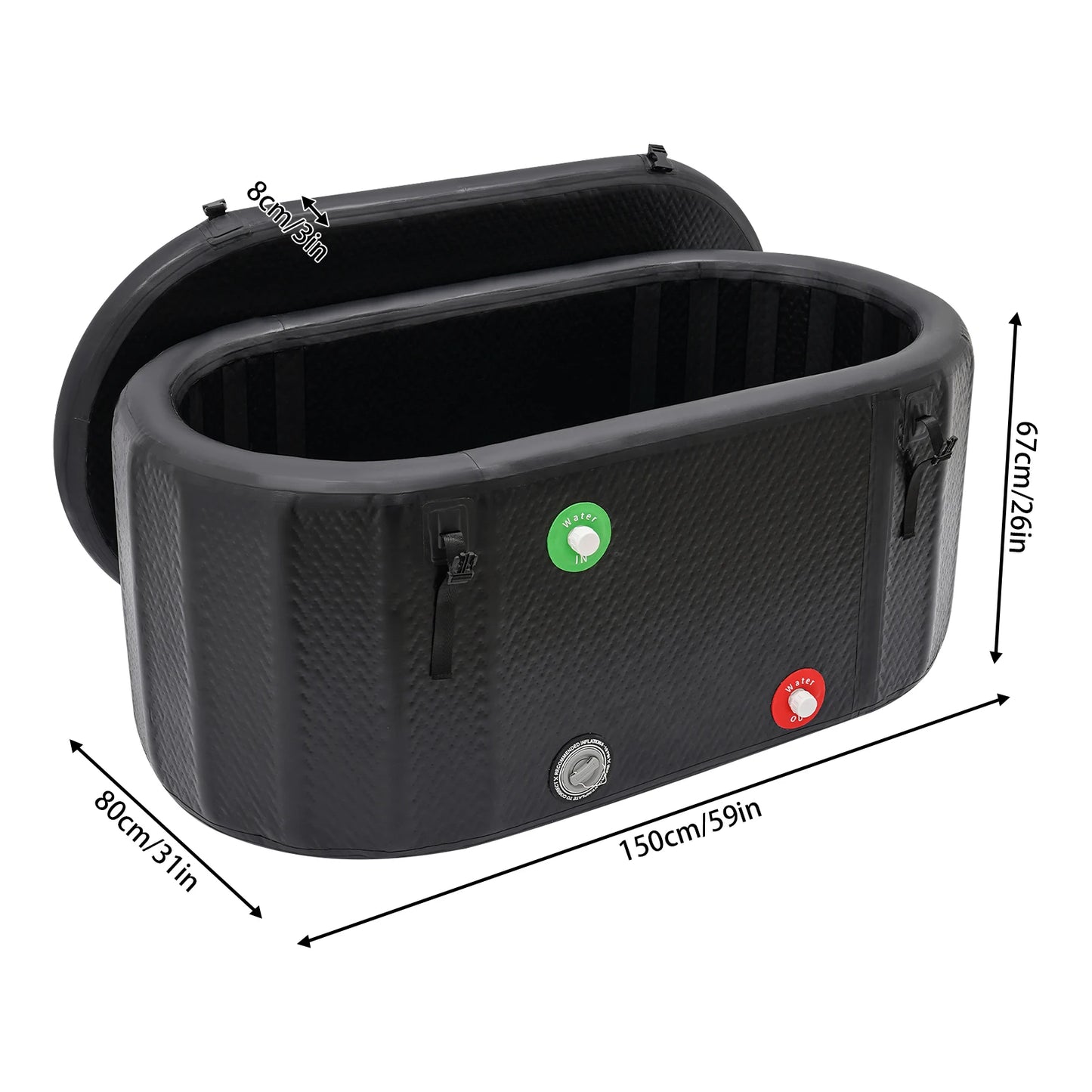 Inflatable Ice Bath Tub 150x80cm Portable Recovery Cold Plunge 370L with Pump