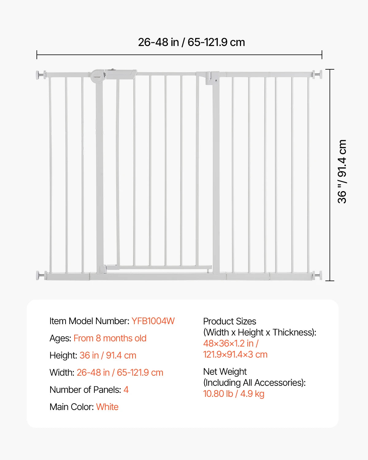SucceBuy Baby Gate 28 30 36 Inches High Walk Through Pressure Mount