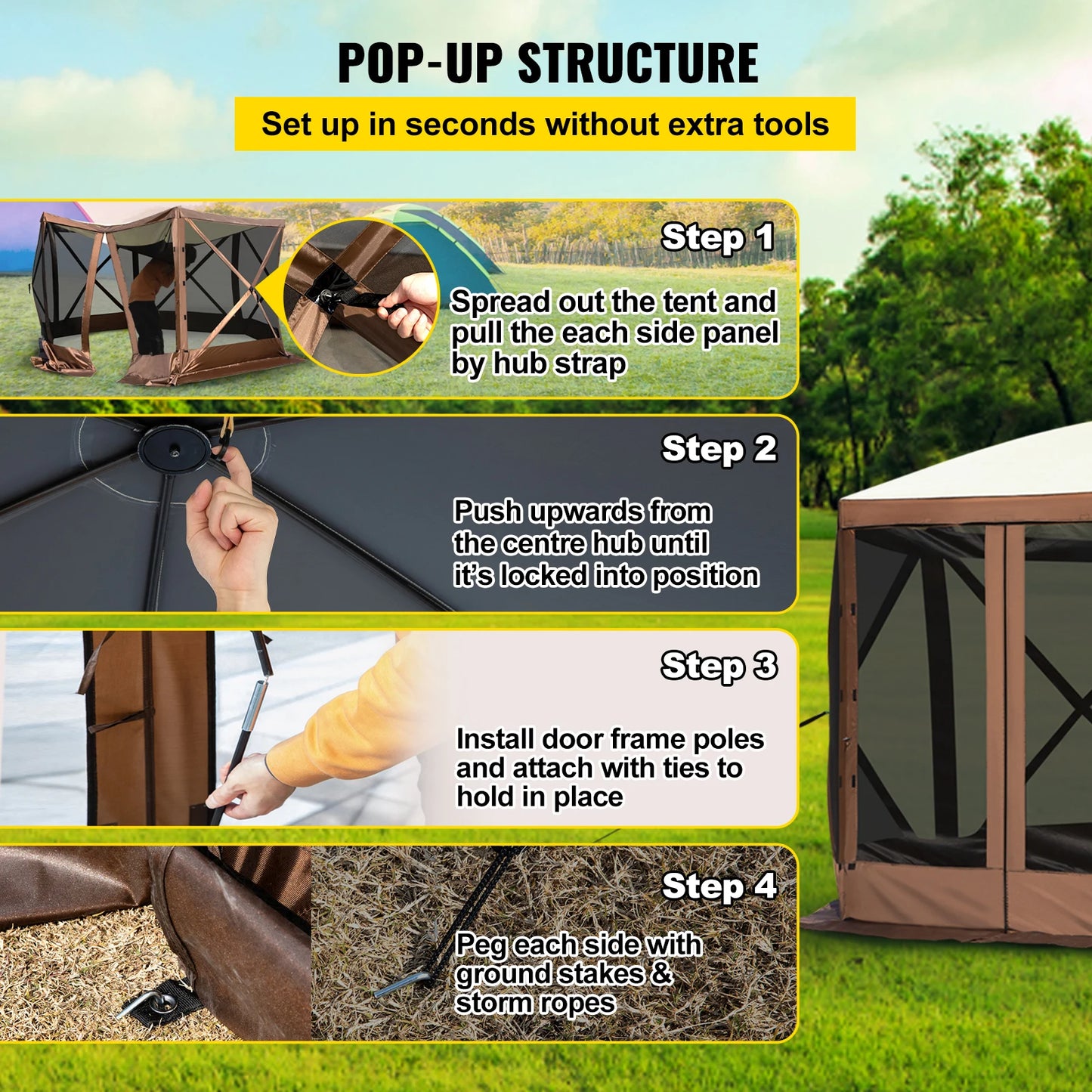 From SucceBuy, elevate your outdoor space with a durable, pop-up camping gazebo that blends shade, privacy, and breeze.