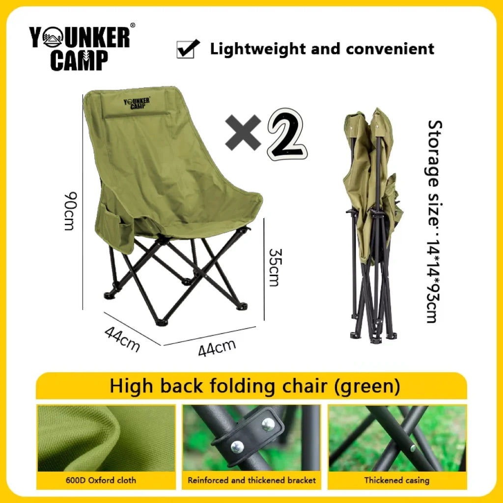 2PC Outdoor Camping Chair Folding Material Saving Space High Back Design Comfortable Ergonomic Fit Lightweight and Durable