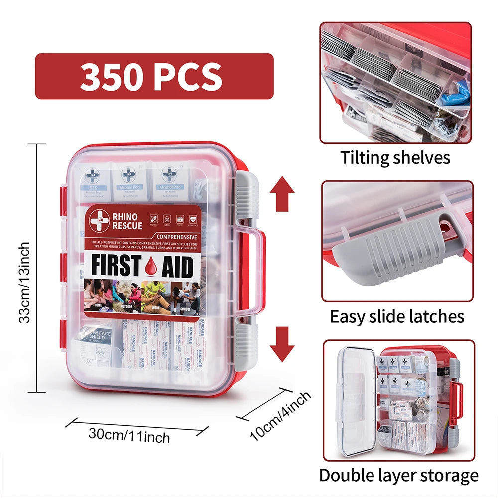 Rhino Rescue 350 Piece OSHA All Purpose First Aid Kit For Home Office School