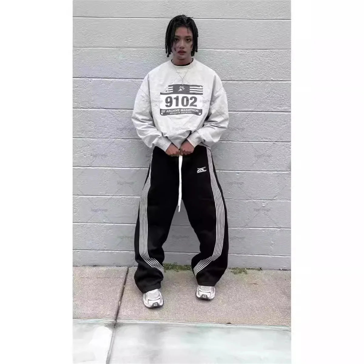 Y2K Embroidered Black Gray Camo Casual Tactical Jogging Sweatpants Drawstring