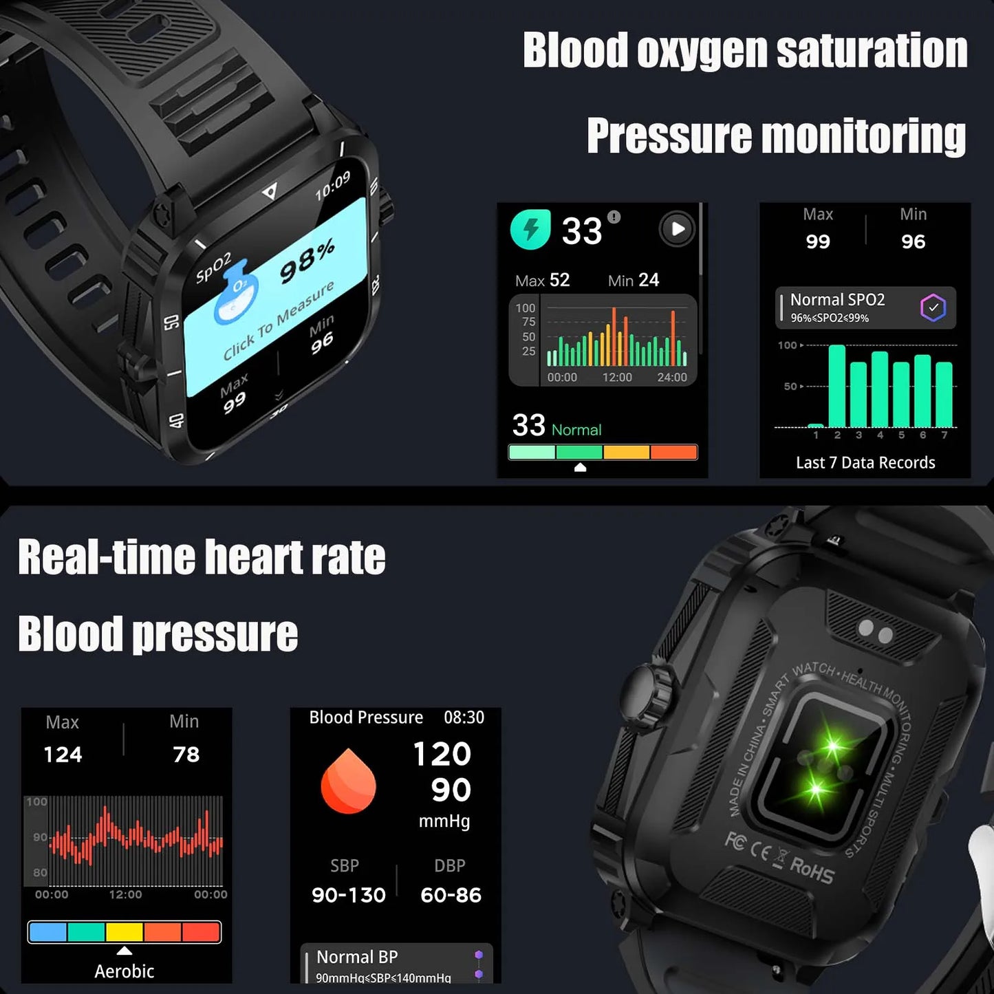 EIGIIS KT71 Smartwatch 3ATM Waterproof 1.96 Inch IPS Screen Heart Rate Bluetooth