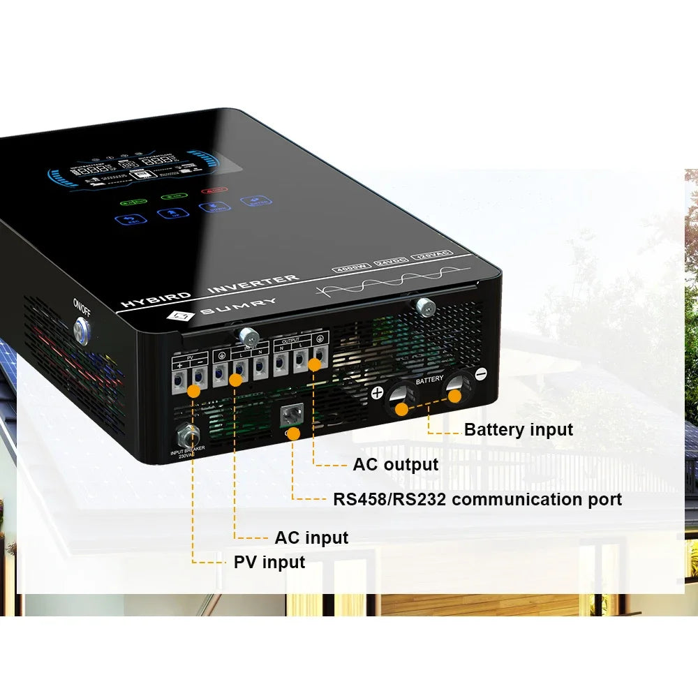 Sumry 4KW 120V Off Grid Solar Inverter 24V 140A 5600W MPPT Charger Pure Sine Wave Home Inverter 6.25 Inch LCD Display