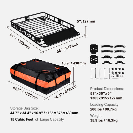 Expand your vehicle’s hauling capacity with the SucceBuy roof rack cargo basket.