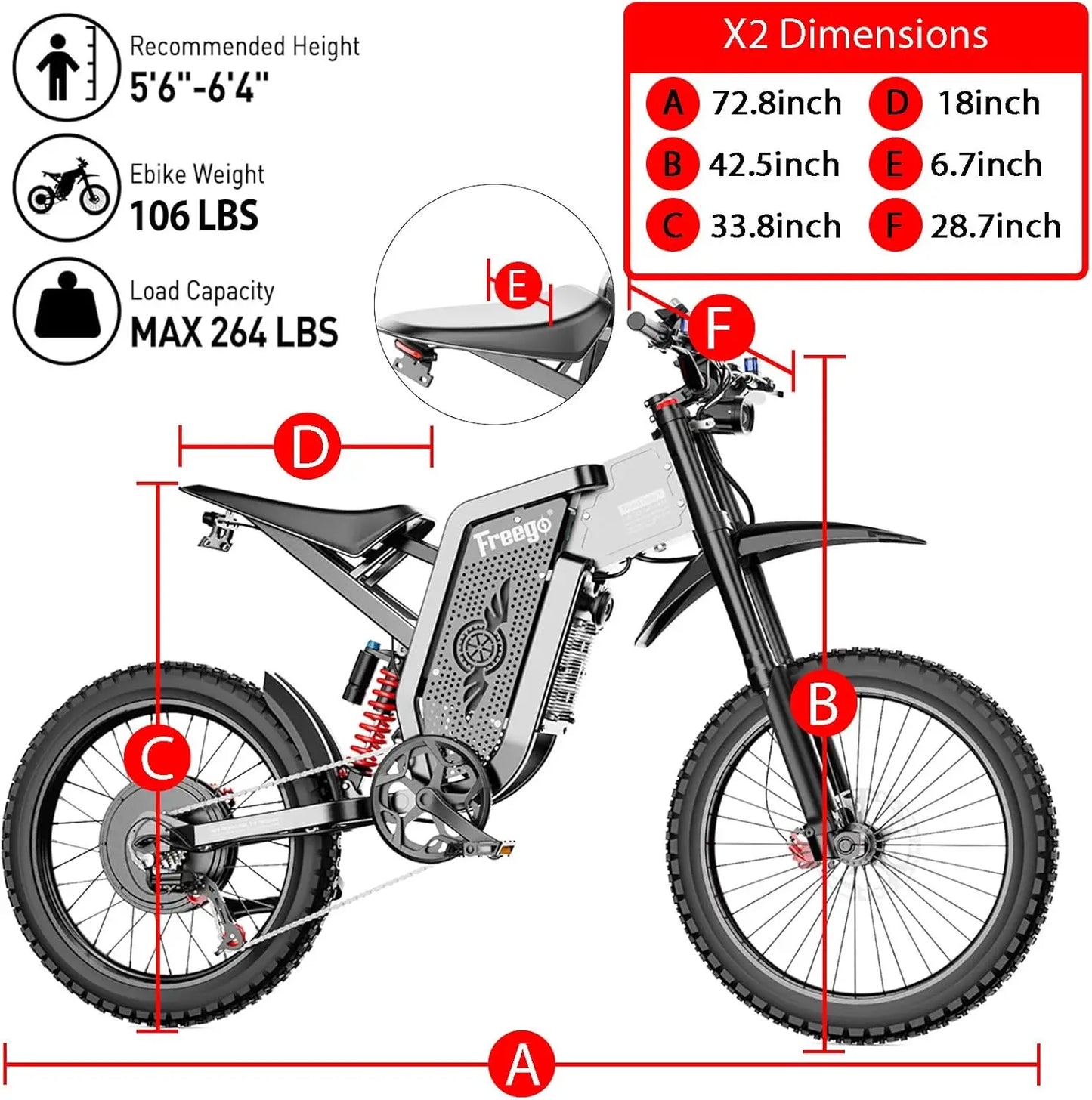 Freego X2 Electric Dirt Bike 6000W Motor 60V 30Ah Removable Battery Max 50Mph E-Bike 19" x2" Tire Electric Motorcycle for Adults