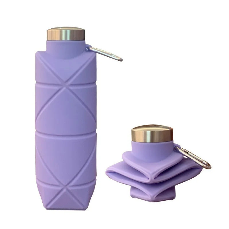 LUSQI 700ml Travel Outdoor Sports Silicone Folding Rhombus Water Bottle Portable Drop-Proof Water Cup Steel Lid Telescopic Cup