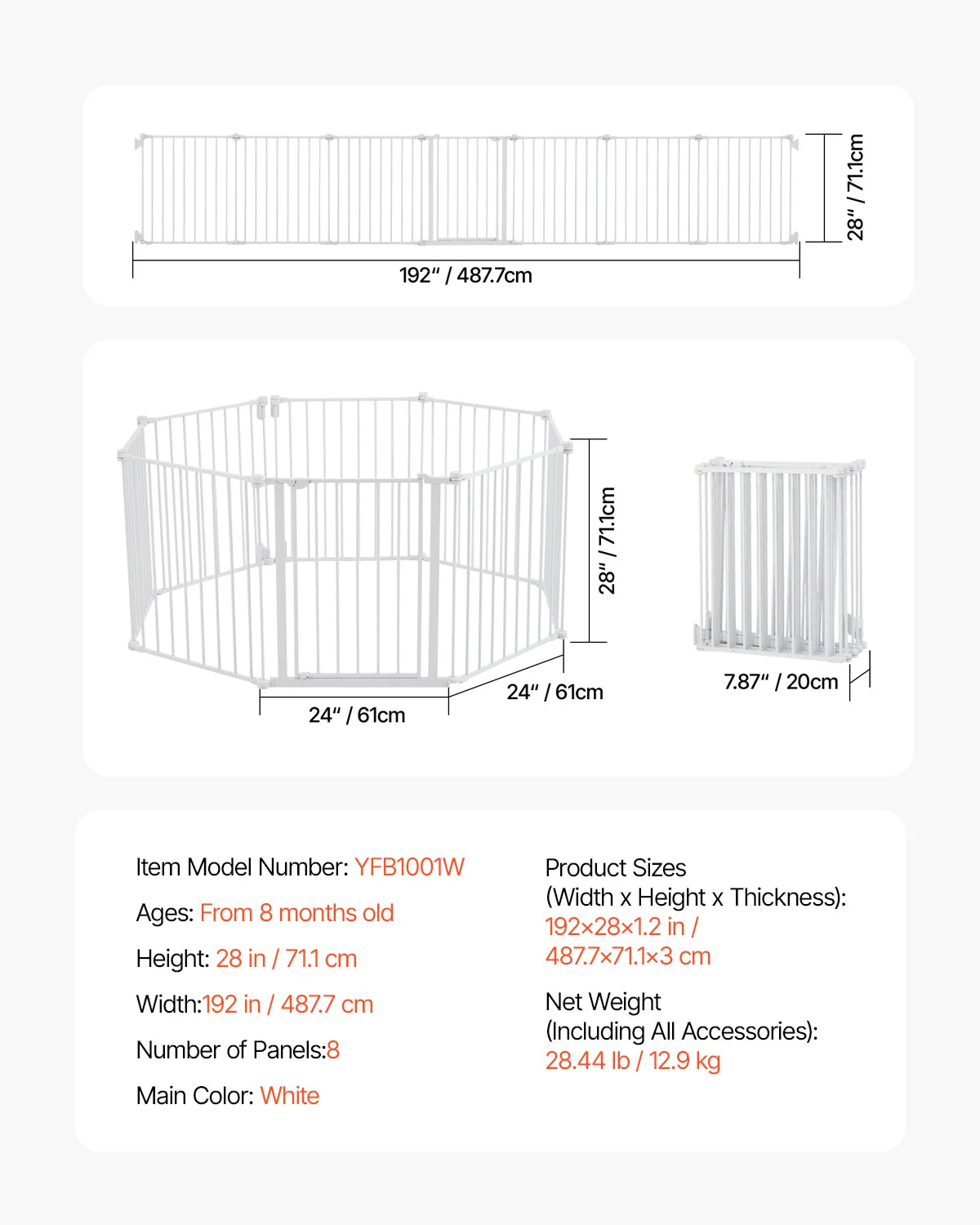 SucceBuy Baby Gate 28 30 36 Inches High Walk Through Pressure Mount