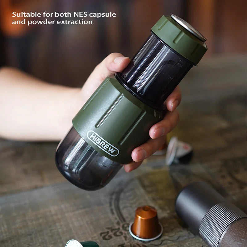HiBREW delivers a compact, 2 in 1 portable coffee machine that brews hot or cold drinks on demand, wherever your day takes you, from office desks to campsites.