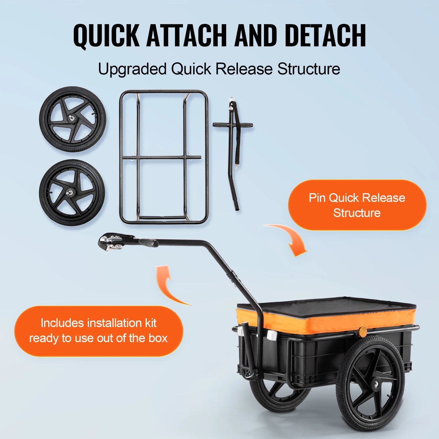 With SucceBuy, you transform your bike into a capable cargo hauler with this 88Lbs trailer.