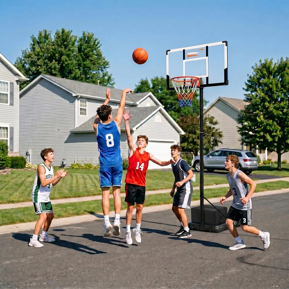 Portable Adjustable Basketball Hoop with Fillable Base and Wheels for Outdoor Play