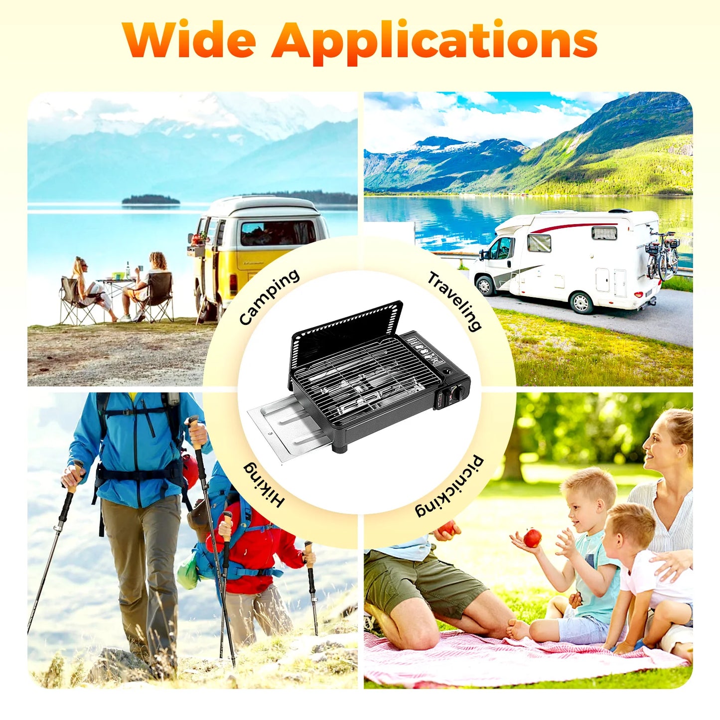 Bymaocar Portable Gas Grill Stove With Dual Inlets And Carrying Case