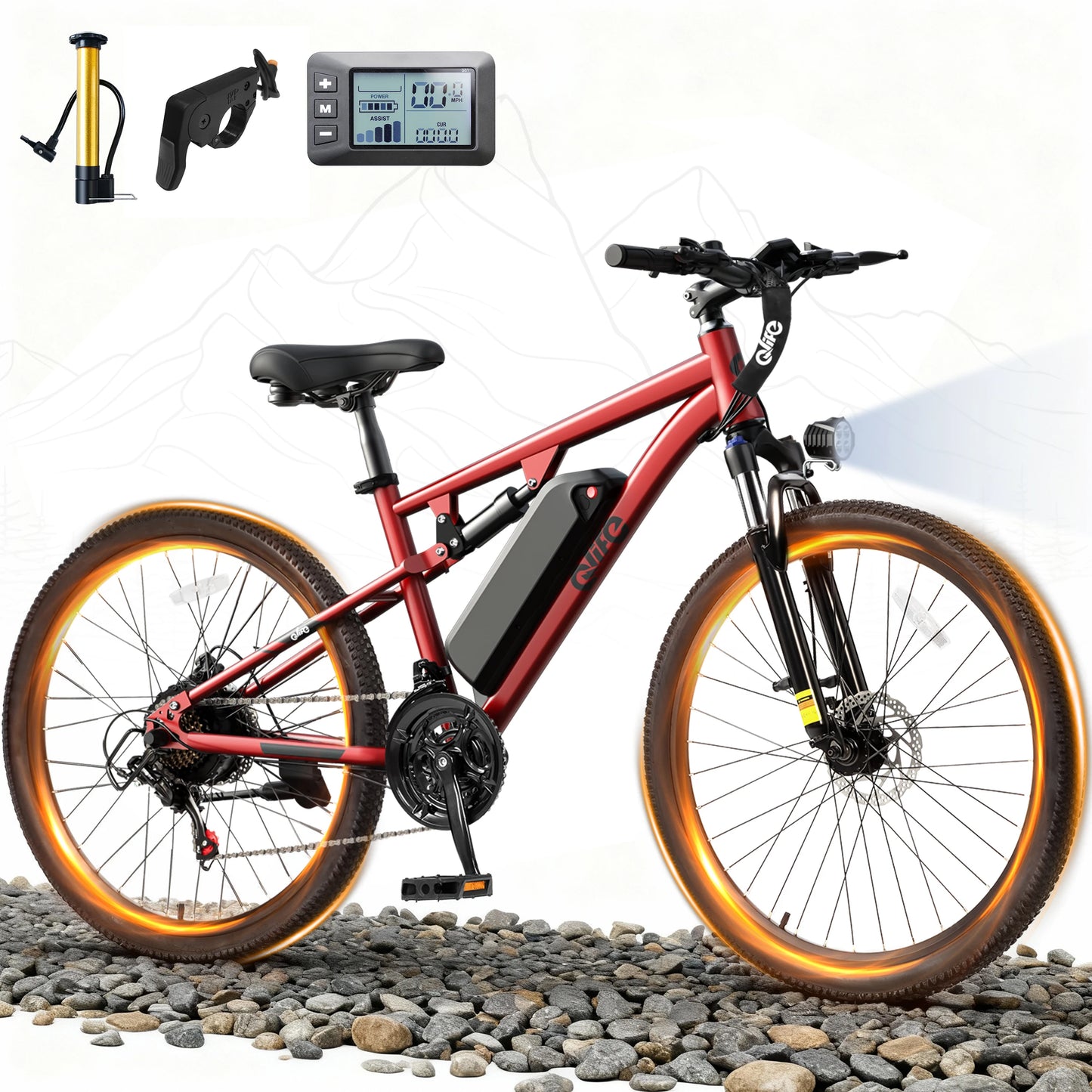 Qlife Racer Ultra 27.5" Electric Bicycle for Adults, Full Suspension 21-Speed Mountain Ebike with 1200W Brushless Motor, 48V 10.4AH Removable Battery 55 Miles