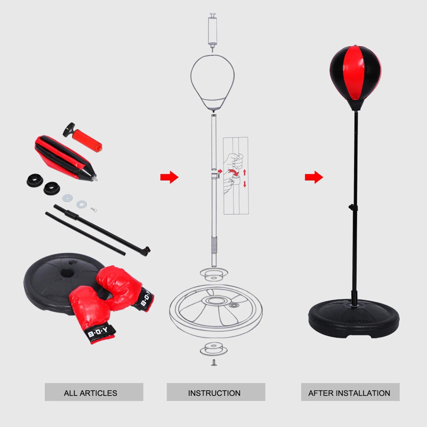 Kids Adjustable Height Boxing Set With Gloves And Speed Ball