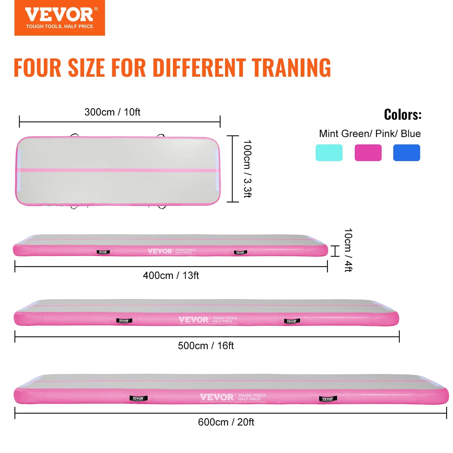 SucceBuy 10/13/16ft Gymnastics Air Mat 4inch Thickness Tumbling Mat Inflatable Gymnastics Training Mats for Home/Gym/Training