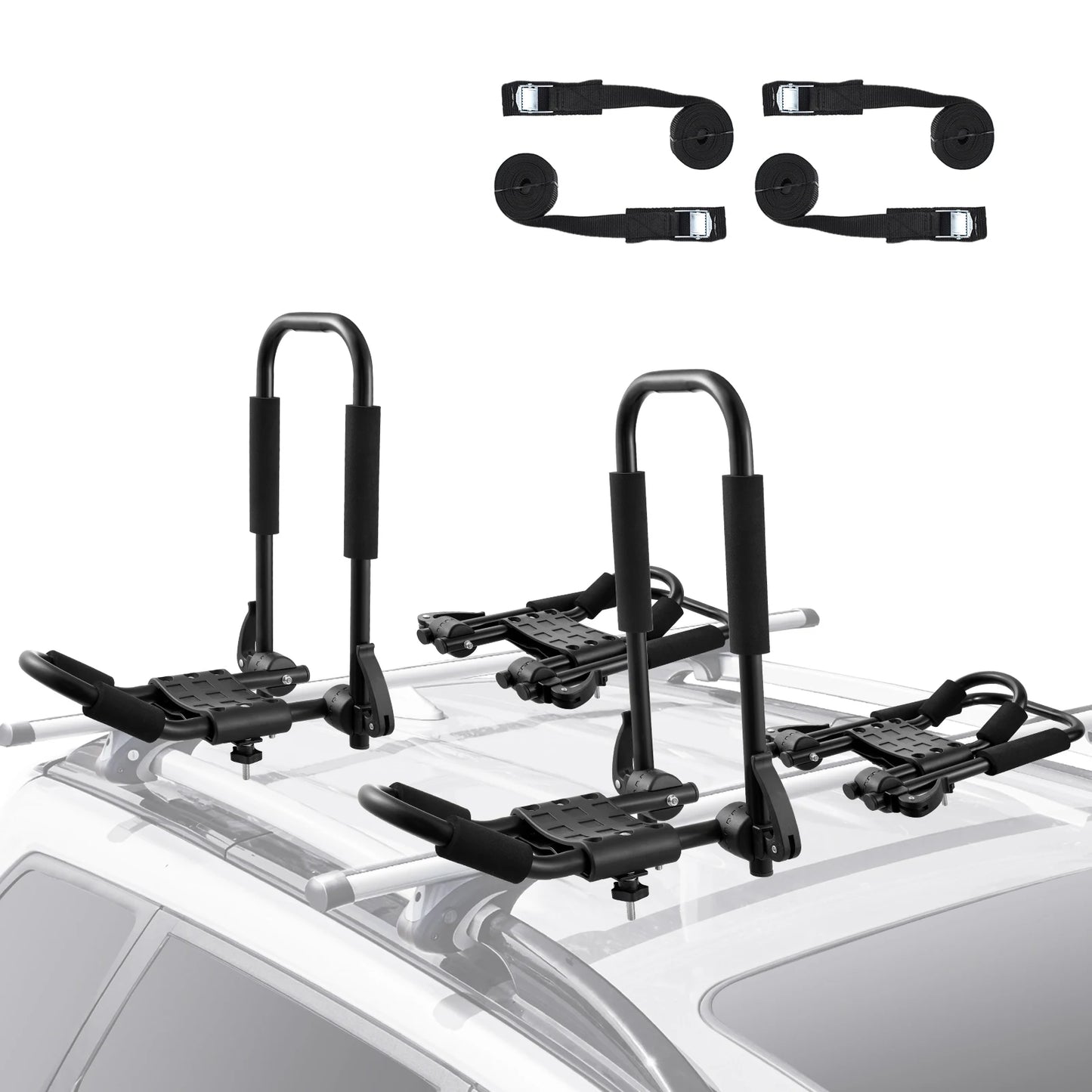 SucceBuy Kayak Roof Rack 2 Pairs J-Bar Soft Roof Rack Quick Folding Top Mount Tie Down Carrier for Surf Board Canoe Ski Board