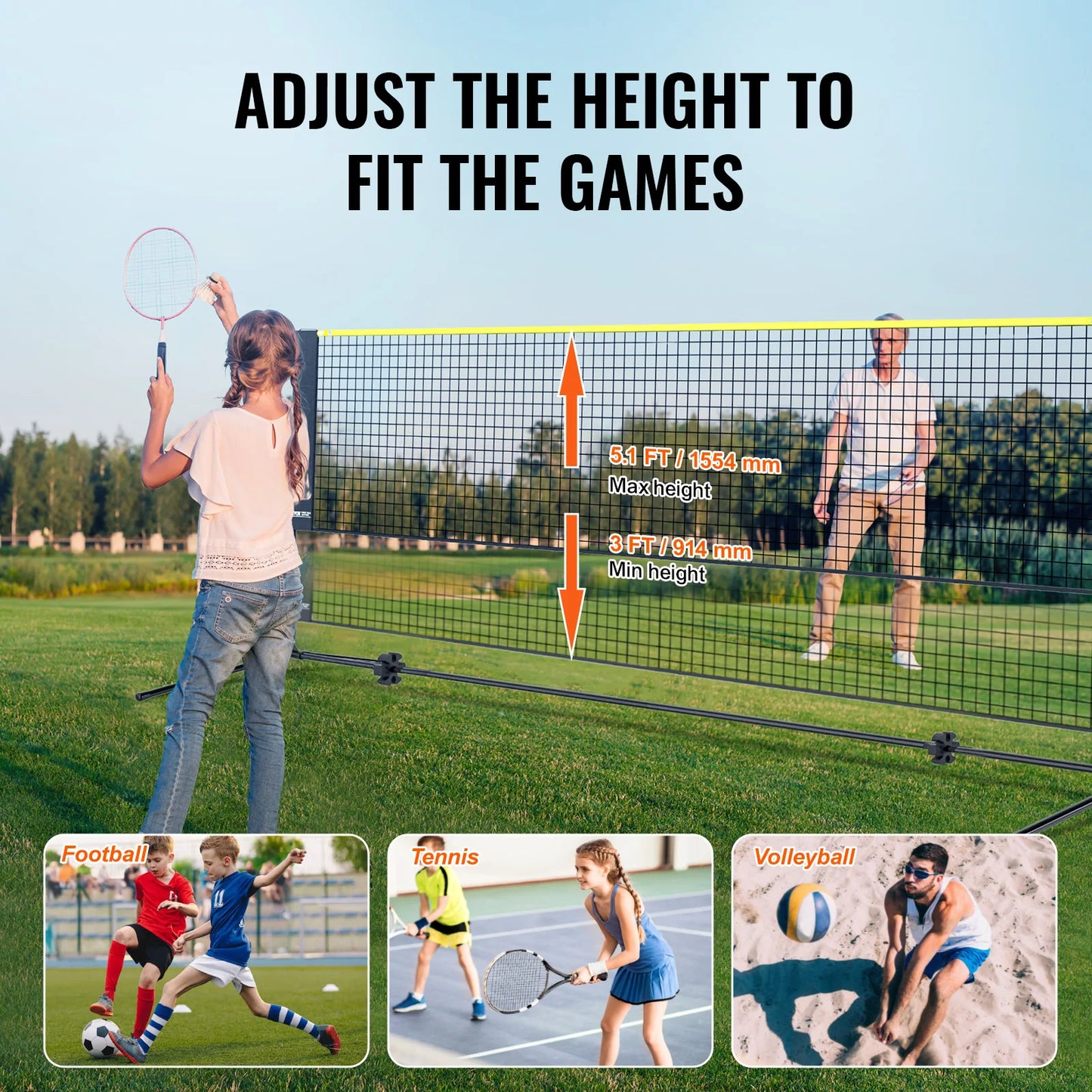 SucceBuy 10 17Ft Adjustable Net Portable Badminton Volleyball Pickleball Tennis