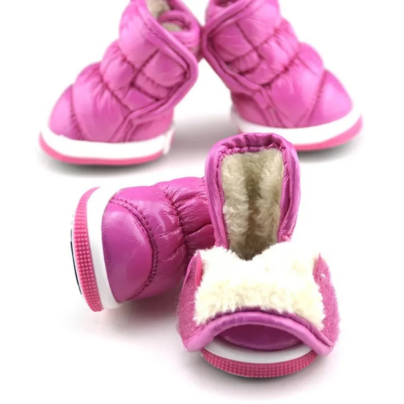 4Pcs Set Winter Dog Shoes Waterproof Non Slip Warm Boots For Small Dogs
