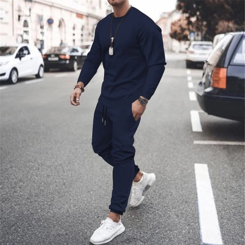 NONECN Men Running Tracksuit Set Sweatshirt Sweatpants Winter Warm