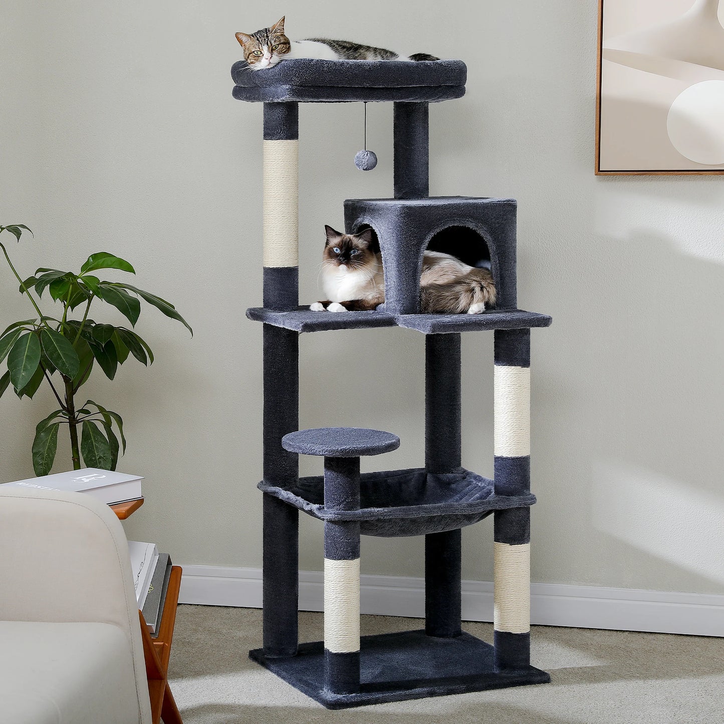 Elevate your indoor cat's playtime with PAWZ Road's sturdy 5-Level cat tree, expertly designed to support large cats, encourage climbing, provide safe lounging perches, and fit stylishly into your living space.