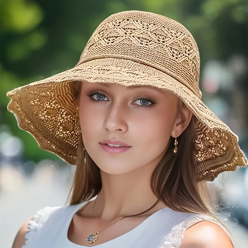 Korean-style new summer straw hat, sun protection hat, wavy beach hat for women