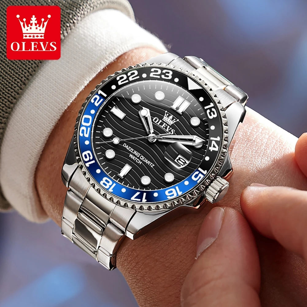 OLEVS 3610 Men Watch Stainless Steel Waterproof Rotating Dial Date Quartz