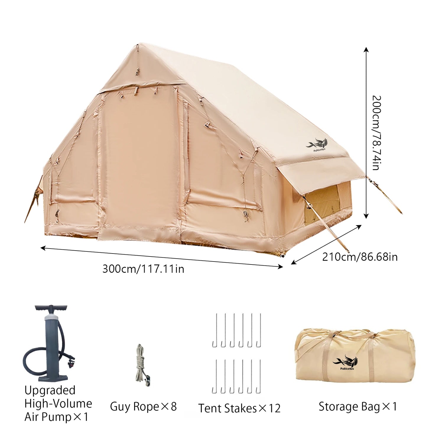 PAKICETUS Inflatable Tent With Skylight, Quick Setup Blow Up Tents With Pump, 4-6 PersonOutdoor Family Luxury Tent