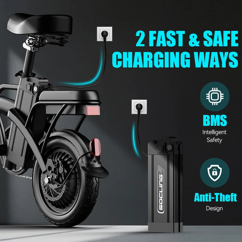 500W Electric Bicycles Ebike E-Bike For Adults, 3-Riding Modes, 14' Foldable Ebike, With Charger And Battery, MAX Speed 19.9 MPH, Rear Disc Brakes, With A Basket And Lock, Durable And Lightweight Frame, All-Terrain Foldable E