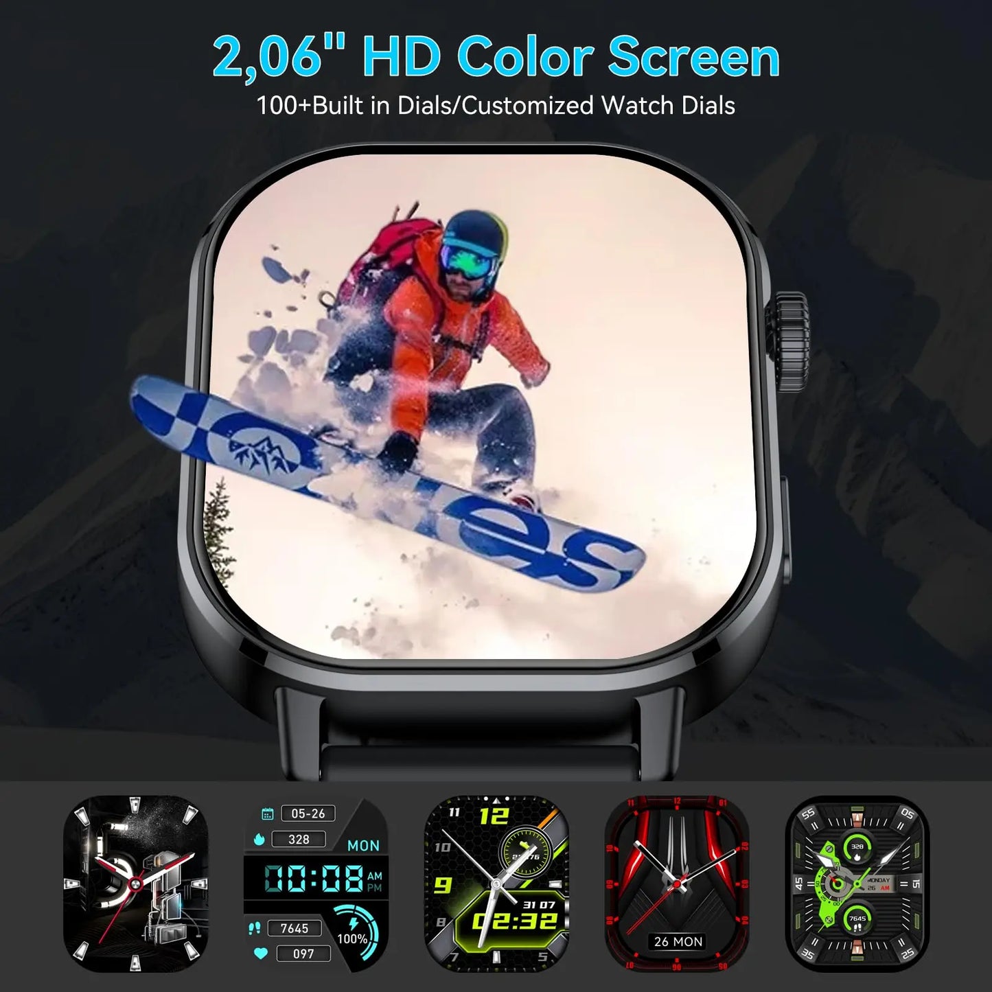 【2026 NEW】Smart Watch Men 2.06" AMOLED Always-On Display GPS Bluetooth Call 5ATM Waterproof 100+ Sports Heart Rate SpO2 Monitor Altimeter Compass 7-10 Day Battery Fitness Tracker for Android iOS