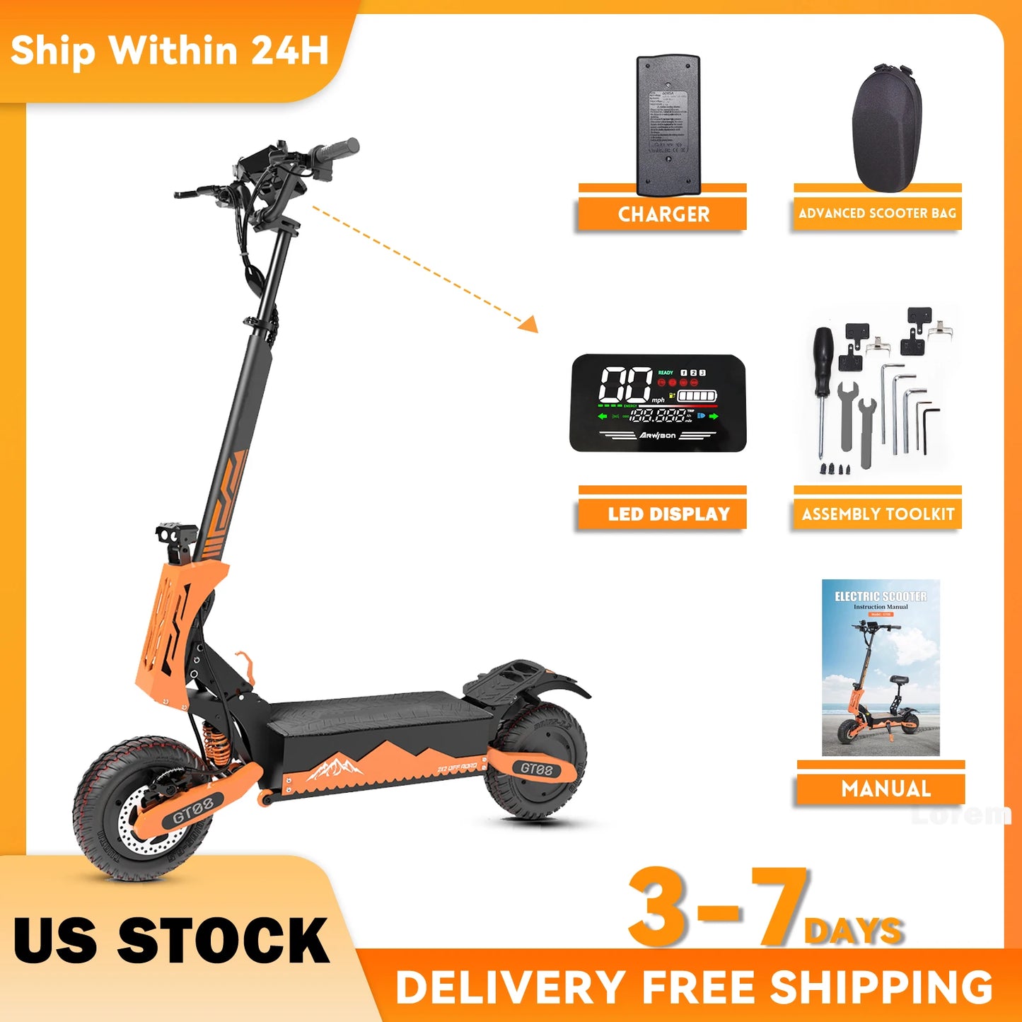 Arwibon 5600W Dual Motor Electric Scooter 46 MPH Foldable Off Road