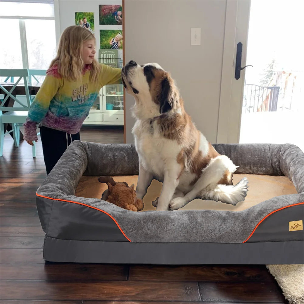 BORWARTCN Jumbo Orthopedic Memory Foam Dog Bed With Removable Cover Waterproof