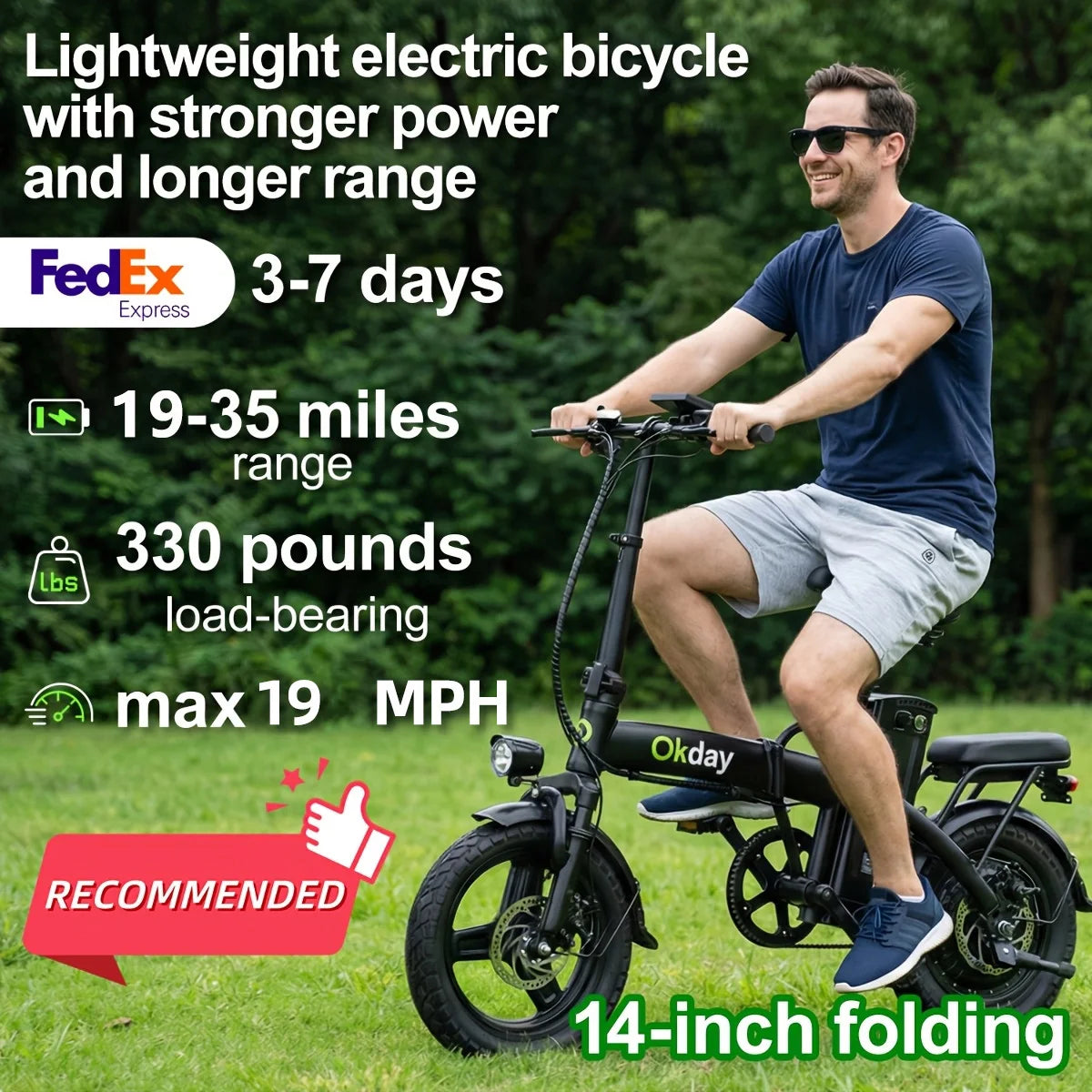 400W Foldable Electric Bike for Adults, 19 MPH, Long Range, 14" All-Terrain Tires, Dual Brakes, Portable Commuter E-Bike with Ca