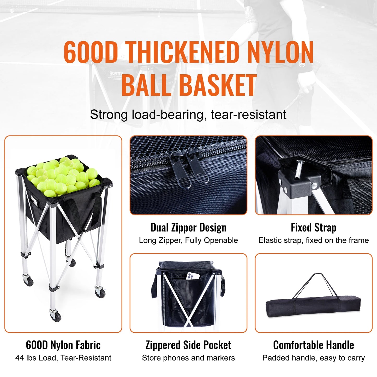 SucceBuy Foldable Tennis Ball Cart With Wheels Holds 150 To 180 Balls