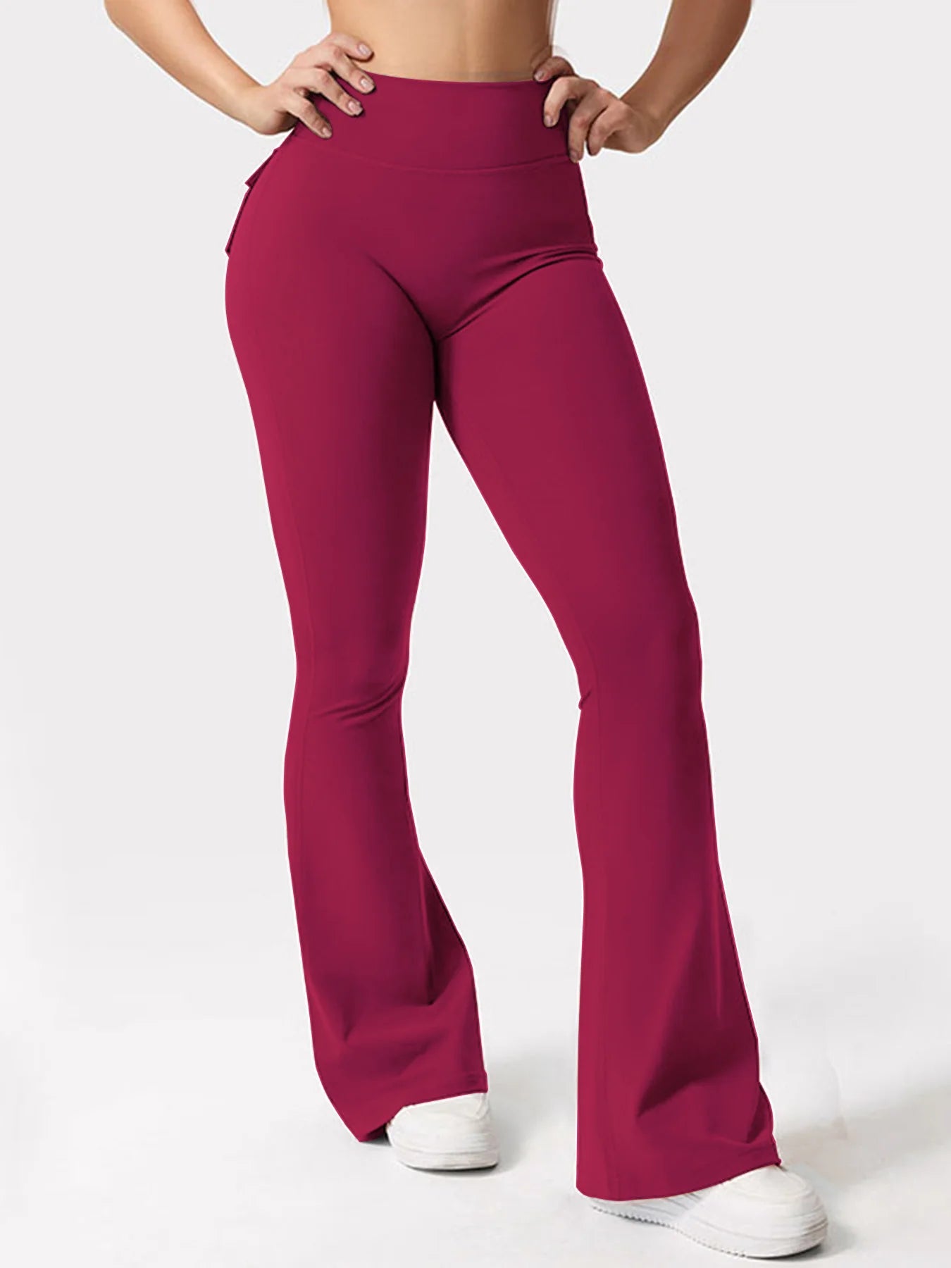 Women's High Waist Yoga Flare Trousers With Pockets Wide Leg