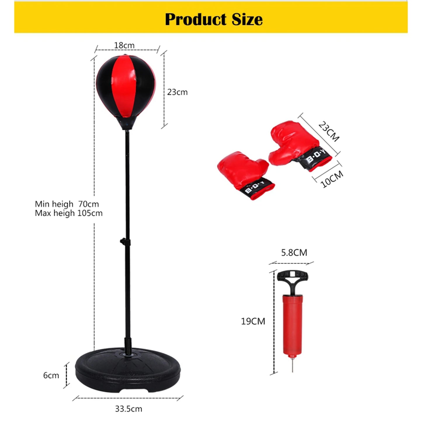 Kids Adjustable Height Boxing Set With Gloves And Speed Ball