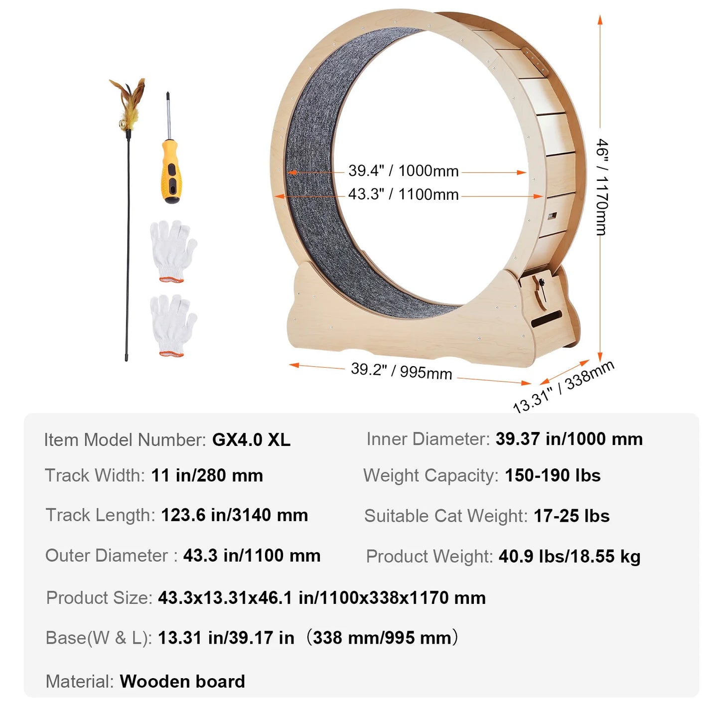 Give your indoor cat a fun, safe cardio workout with this sturdy wooden exercise wheel designed for daily use.