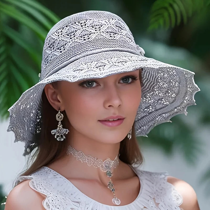 Korean-style new summer straw hat, sun protection hat, wavy beach hat for women