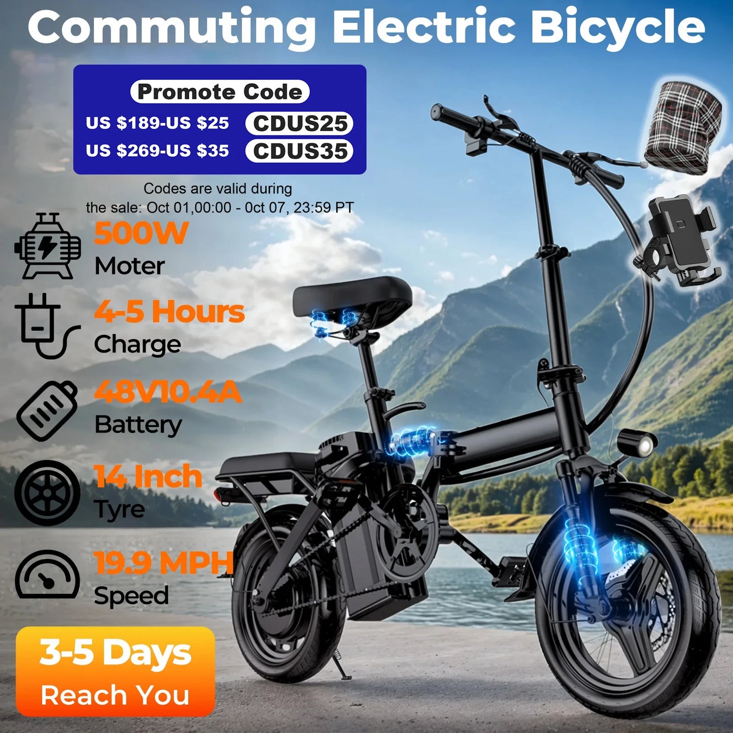Power through your daily commute with the LELEKUA 14 inch folding electric bike, designed for effortless urban travel and dependable reliability.