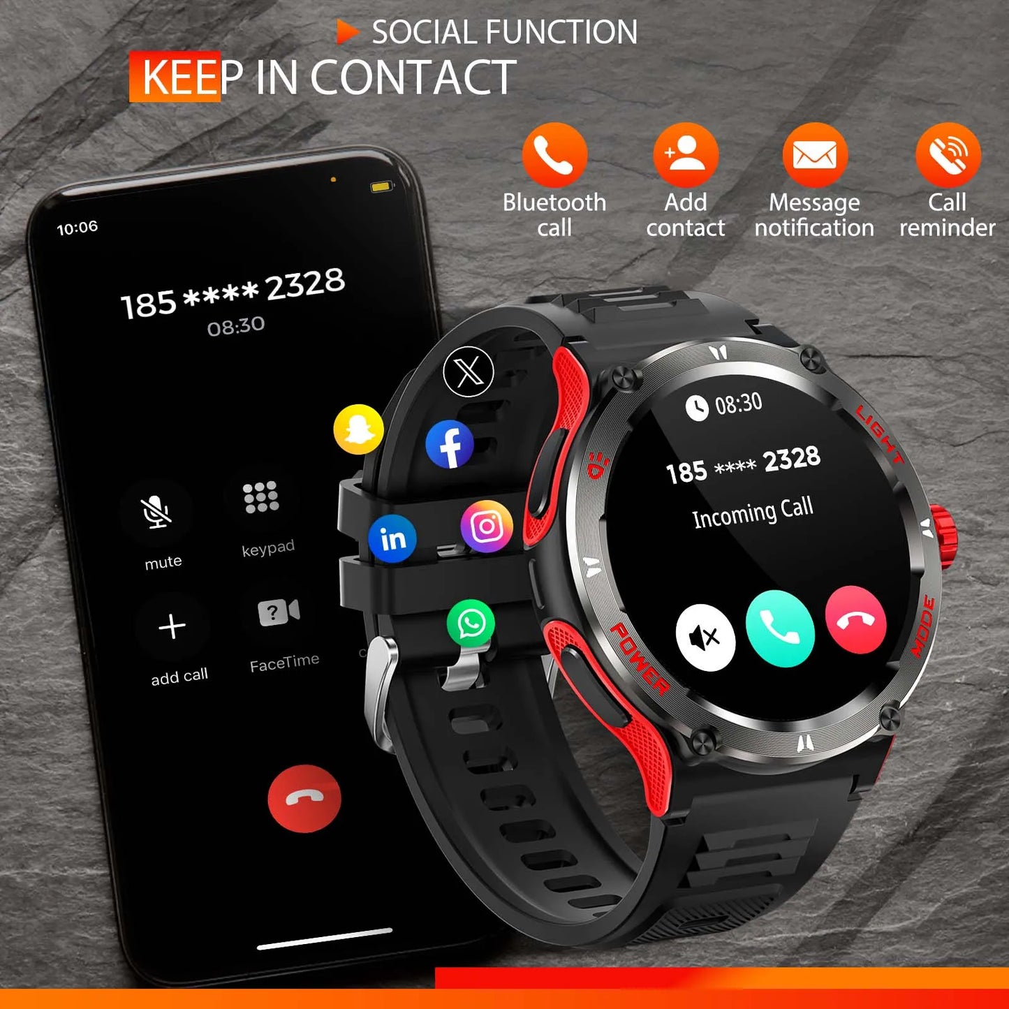 LaNikar Smart Watch KT76 1.53 Inch 3ATM Waterproof Compass Bluetooth Heart Rate